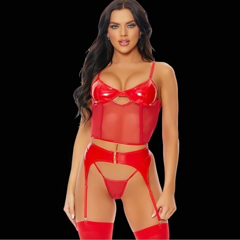 Do a Duo Take Vinyl Contrast Lingerie Set​​​